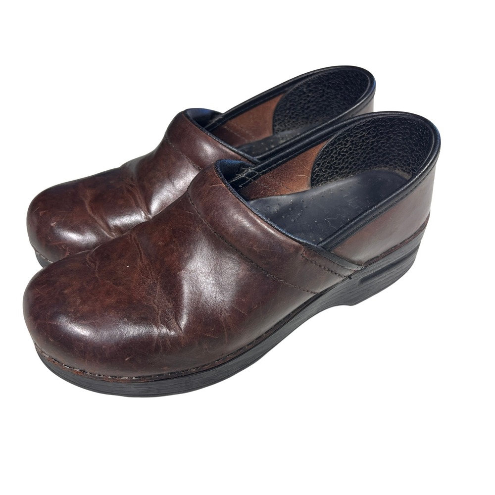 Dansko Professional Clogs Women 39 Brown Leather Slip On Work Shoes Work Nursing